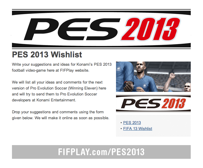 PES 2013 - официальные опросы от Konami